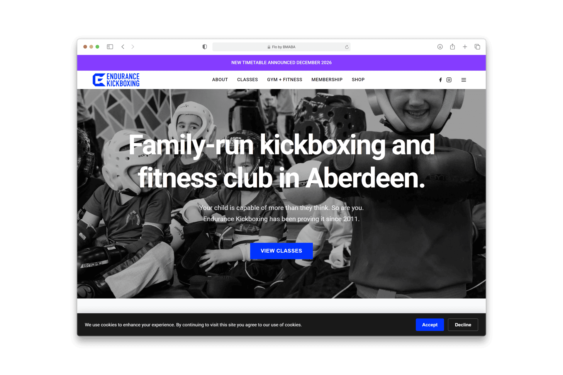 Endurance Kickboxing, a club website built with Flo by BMABA